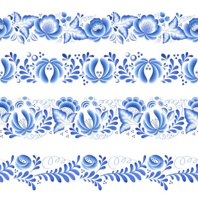 Sticker Blaue Blumen Blumen russische Porzellan schöne Folk-Ornament.