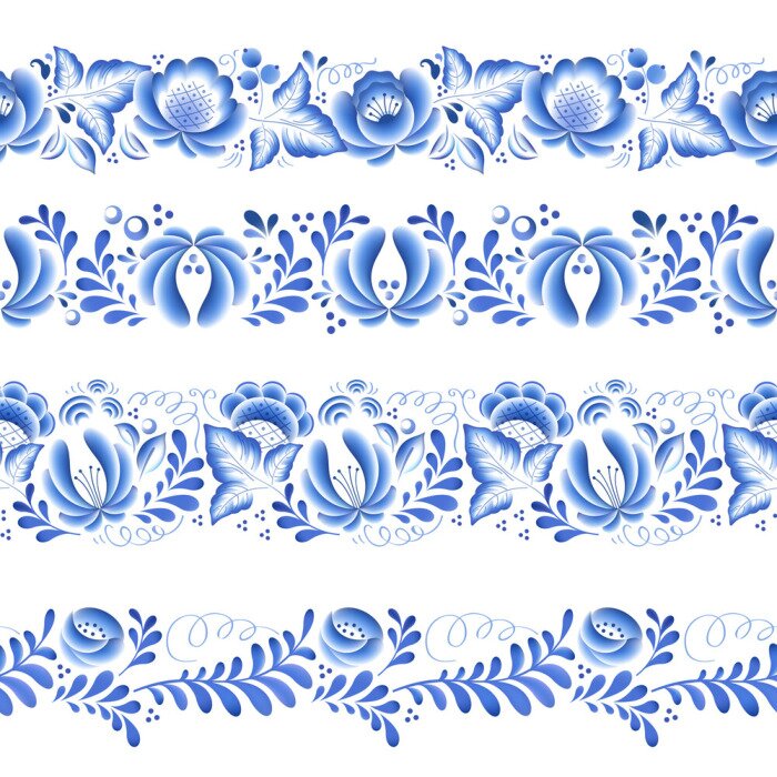 Sticker Blaue Blumen Blumen russische Porzellan schöne Folk-Ornament.