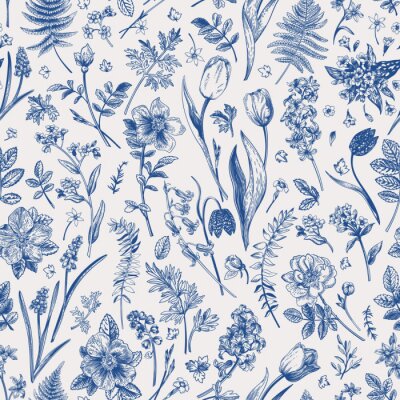 Blaue Blumen im Vintage-Stil