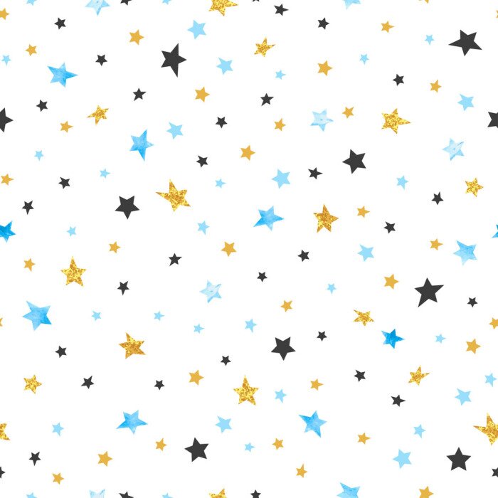 Sticker Blaue gelbe schwarze Sterne weißer Hintergrund