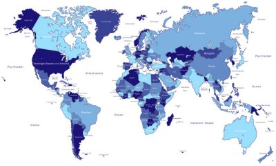 Blaue Länder auf Weltkarte
