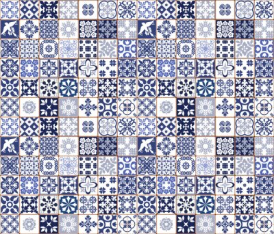 Sticker Blaue portugiesische Fliesen Muster - Azulejos Vektor, Mode Interior Design Fliesen