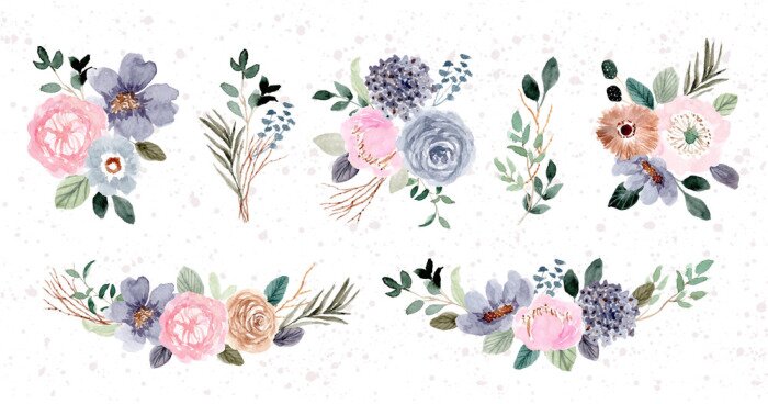 Sticker Blaue-rosa subtile Blumenillustrationen
