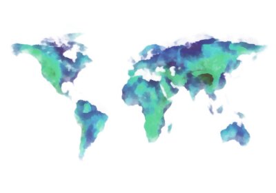 Sticker blaue und grüne Weltkarte, Aquarellmalerei