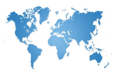 Blaue Weltkarte auf weißem Hintergrund