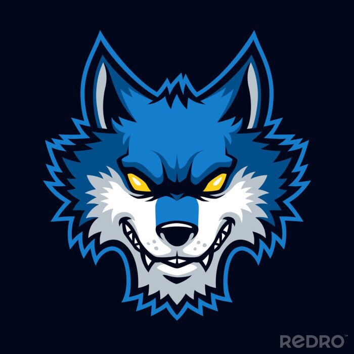 Sticker Blauer Wolf mit gelben Augen und weißen Fangzähnen