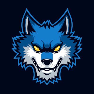 Sticker Blauer Wolf mit gelben Augen und weißen Fangzähnen