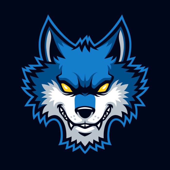 Sticker Blauer Wolf mit gelben Augen und weißen Fangzähnen
