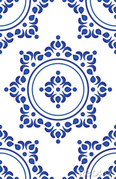 Sticker blue tile pattern vector