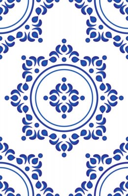 Sticker blue tile pattern vector