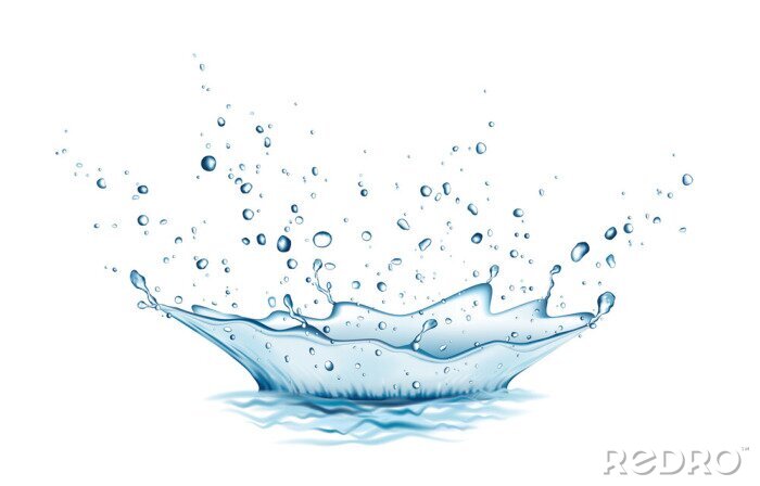 Sticker Blue water splash and drops isolated on white background.