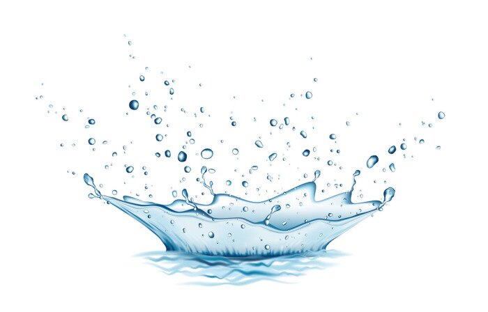 Sticker Blue water splash and drops isolated on white background.