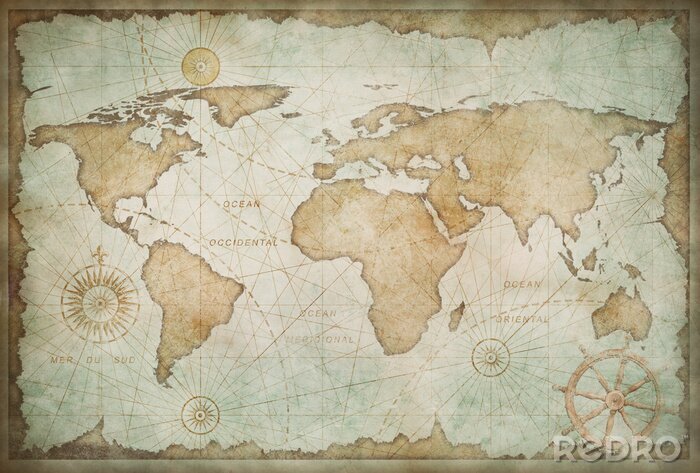 Sticker Blue worn vintage world map illustration
