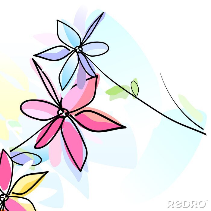 Sticker Blumen auf einer minimalistischen Illustration
