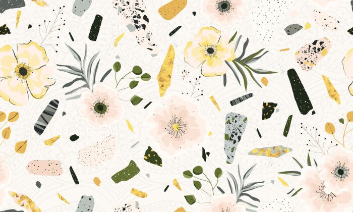 Sticker Blumen auf Terrazzo-Hintergrund