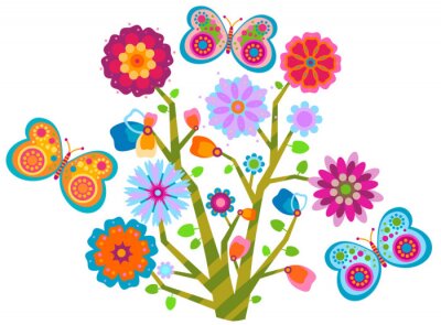 Sticker Blumen Baum und Schmetterlinge