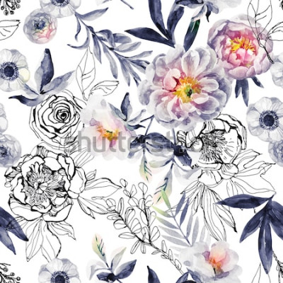 Sticker Blumen gemalt und gezeichnet