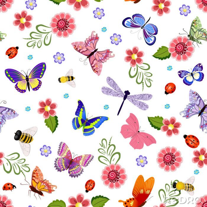 Sticker Blumen und Schmetterlinge bunte