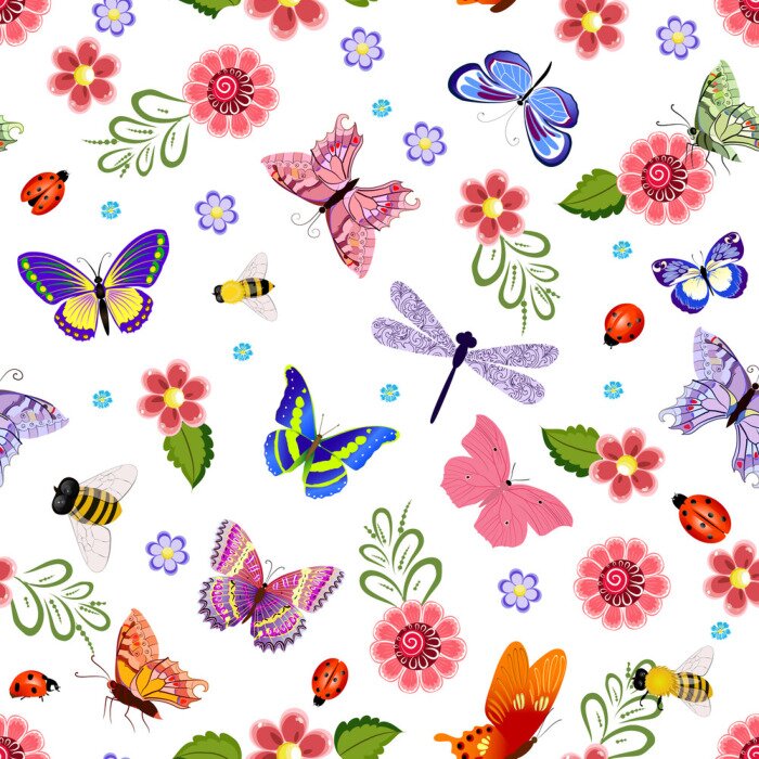 Sticker Blumen und Schmetterlinge bunte