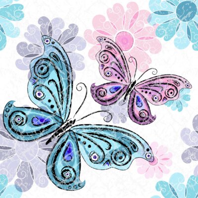Sticker Blumen und Schmetterlinge in Pastellfarben