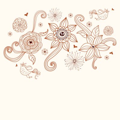 Sticker Blumen und Vögel