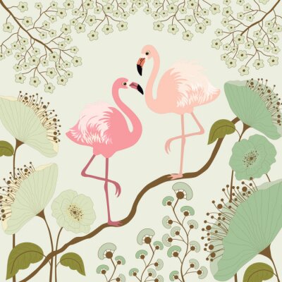 Sticker Blumenillustration mit Vögeln