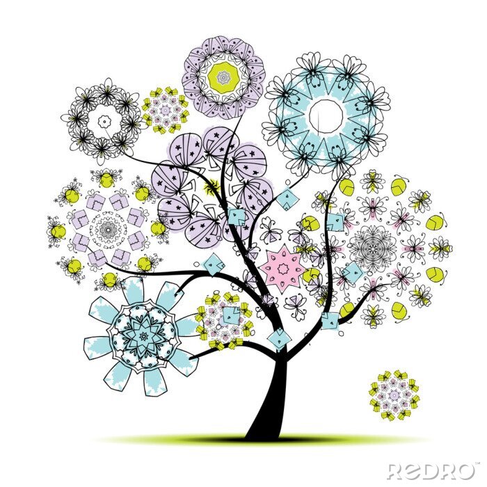 Sticker Blumenkunst Baum für Ihr design