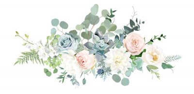 Sticker Blumenstrauß aus pastellfarbenen Blumen und grünen Blättern