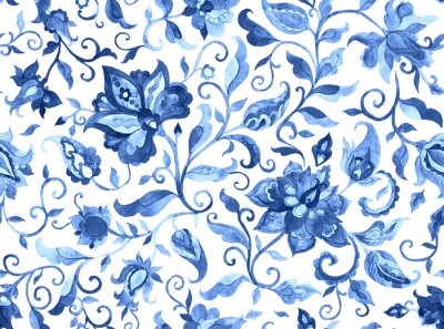 Sticker Blumenverzierung des blauen Aquarells