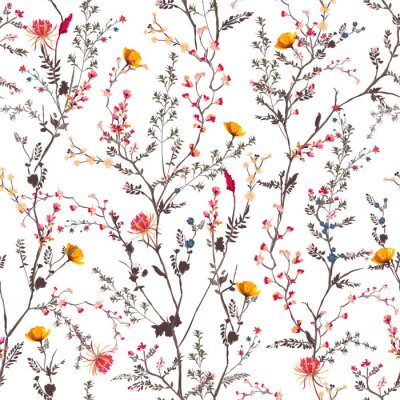 Botanisches Muster mit Blumen auf weißem Hintergrund