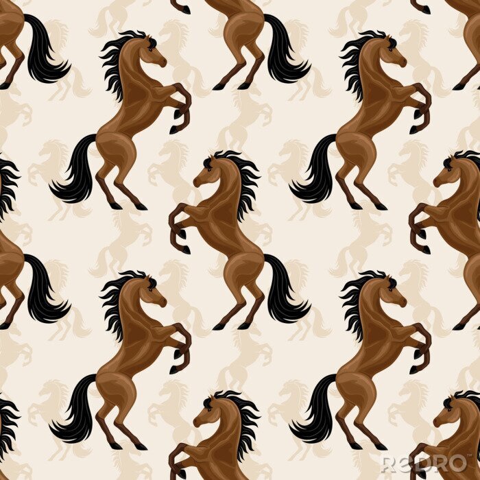 Sticker Braune Pferde auf beigem Hintergrund