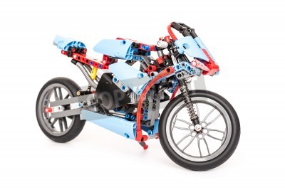 Sticker BUKAREST, RUMÄNIEN - 20. JANUAR 2015: Lego Technic Motorcycle Isolated. Technic ist eine Linie von Lego, die Kunststoffstangen und -teile miteinander verbindet und fortschrittliche Modelle mit komplex