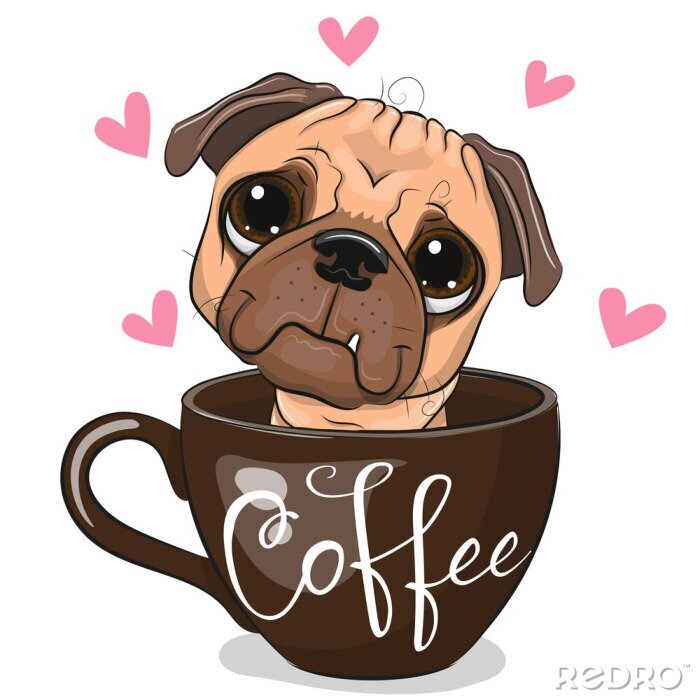 Sticker Bulldogge in einer Kaffeetasse sitzend