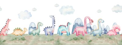Sticker Bunte Aquarell-Dinosaurier