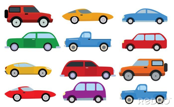 Sticker Bunte Autos in verschiedenen Formen Set von Zeichnungen
