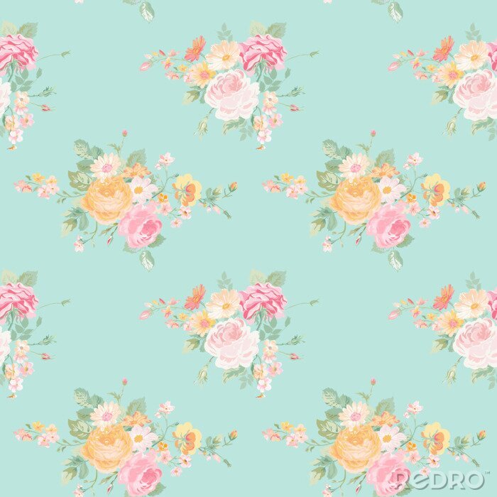 Sticker Bunte Blumensträuße im Shabby-Chic-Stil