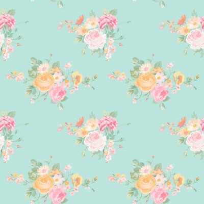 Tapete Bunte Blumensträuße im Shabby-Chic-Stil