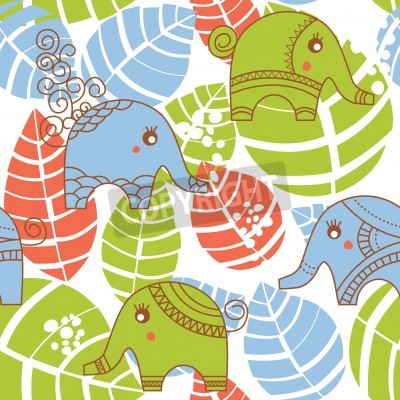 Sticker Bunte Dschungel nahtlose Muster mit Elefanten