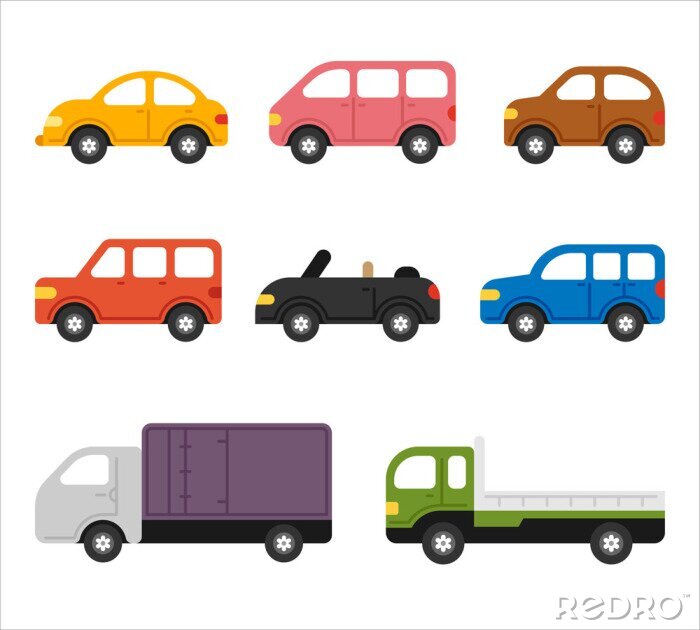 Sticker Bunte Fahrzeuge verschiedener Typen einfache Grafik