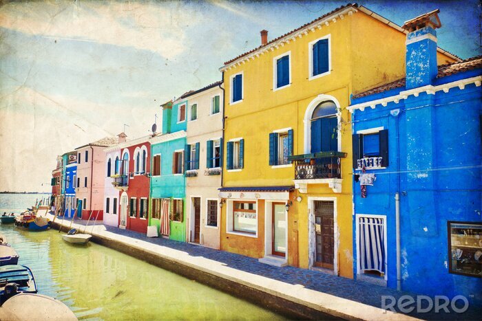 Sticker Bunte Häuser bei sonnigem Wetter