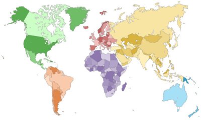 Bunte Kontinente auf Weltkarte