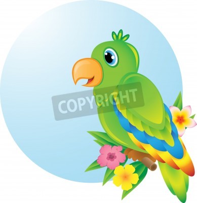 Sticker Bunte Papageien sitzen oa hölzernen Barsch