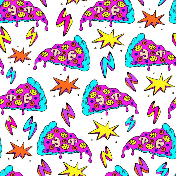 Sticker Bunte Pizzastücke mit Sternen und Blitzen