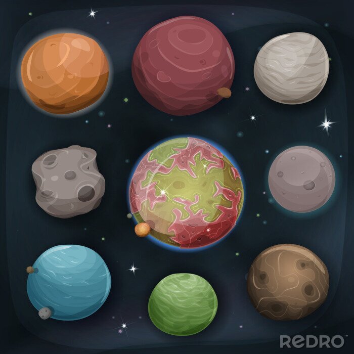 Sticker Bunte Planeten und Planetoiden Grafik