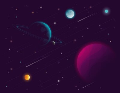 Sticker Bunte Planeten und Sternschnuppen