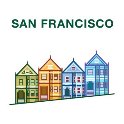 Sticker Bunte San Francisco Straße Illustration mit viktorianischen Häusern in Zeile Kunst Stil gemacht