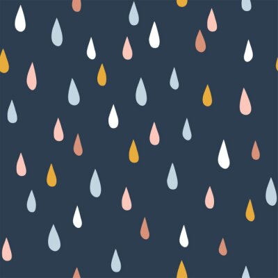 Tapete Bunte Tropfen auf dunkelblauem Hintergrund im skandinavischen Stil