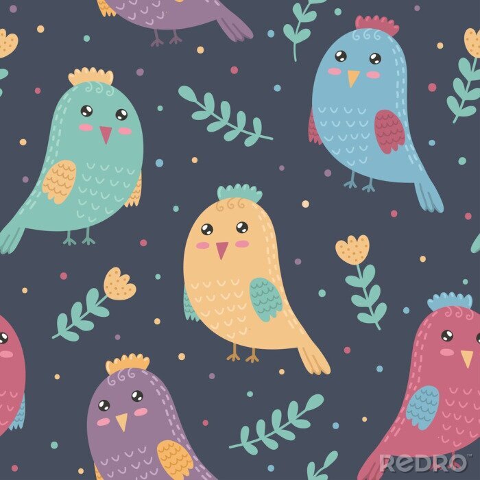 Sticker Bunte Vögel auf dunklem Hintergrund