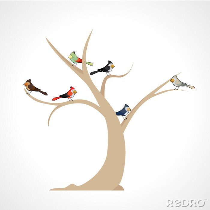 Sticker bunte Vögel in einem Baum