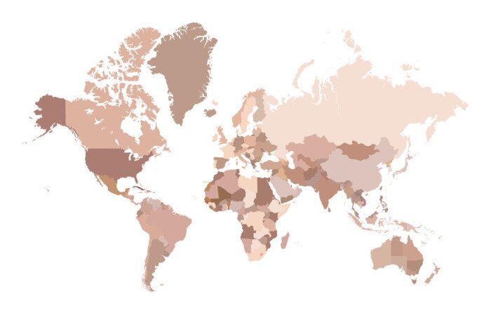 Sticker Bunte Weltkarte, Vektor-Illustration.